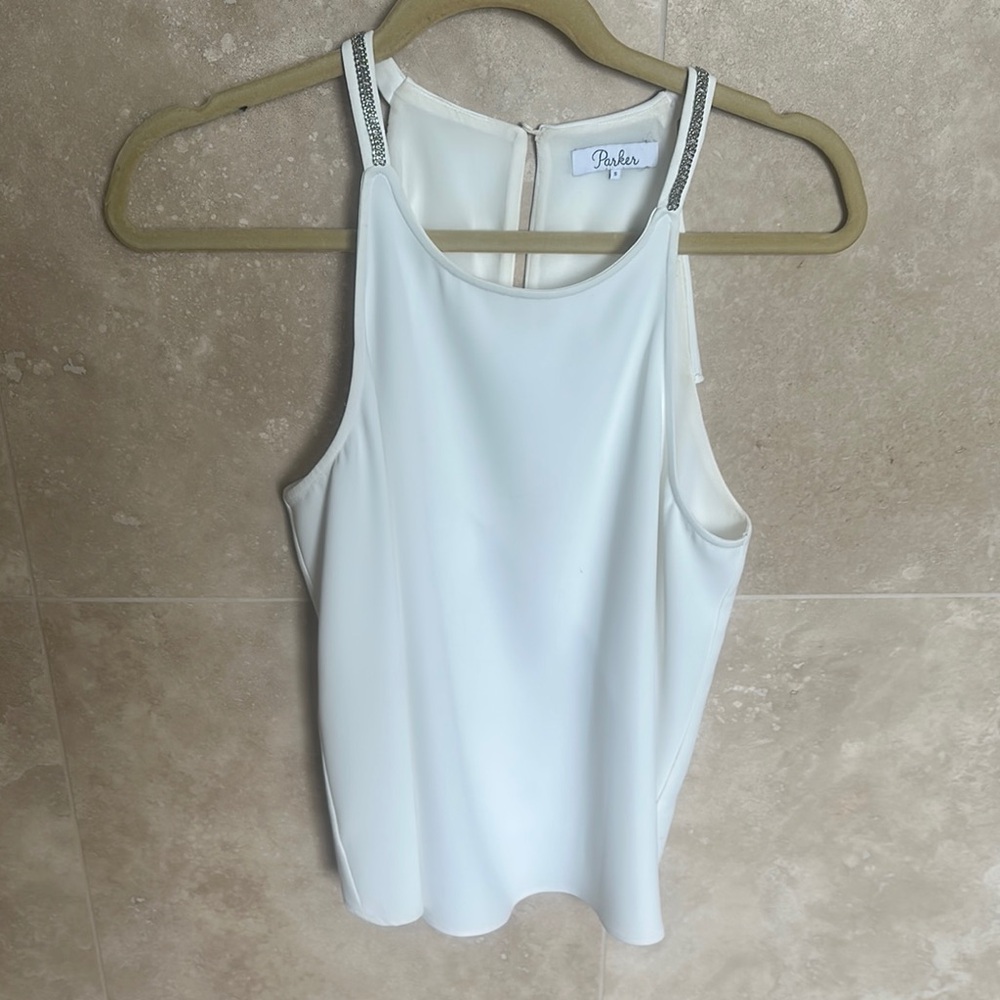 Parker White Top with Chain Accents Perfect Cami with sexy back
